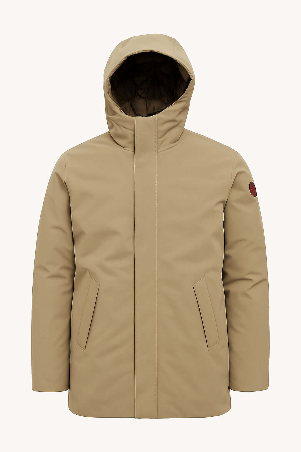 Giubbino Parka Museum Foster in beige, moderno e funzionale, ideale per l'inverno con cappuccio e tasche.