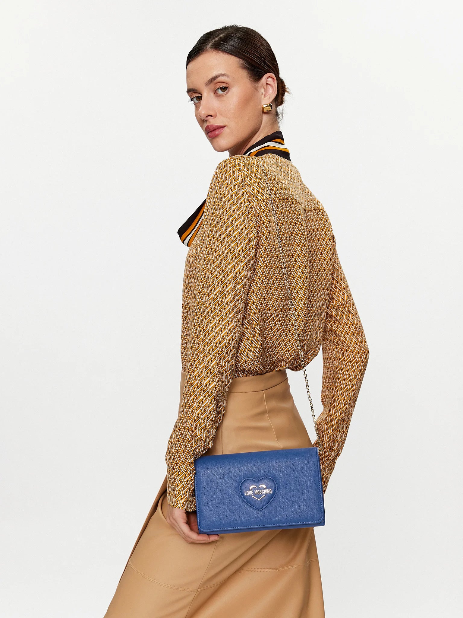 Moschino Lovely Love Gold-Tone Metal Lettering Handbag and Shoulder Bag