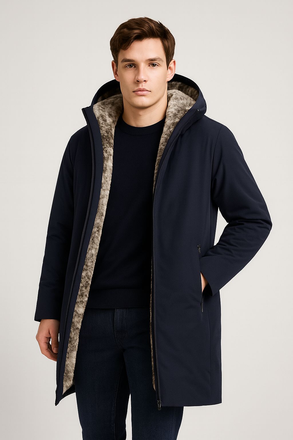 Giubbino Lungo Uomo con Interno in Pelliccia
