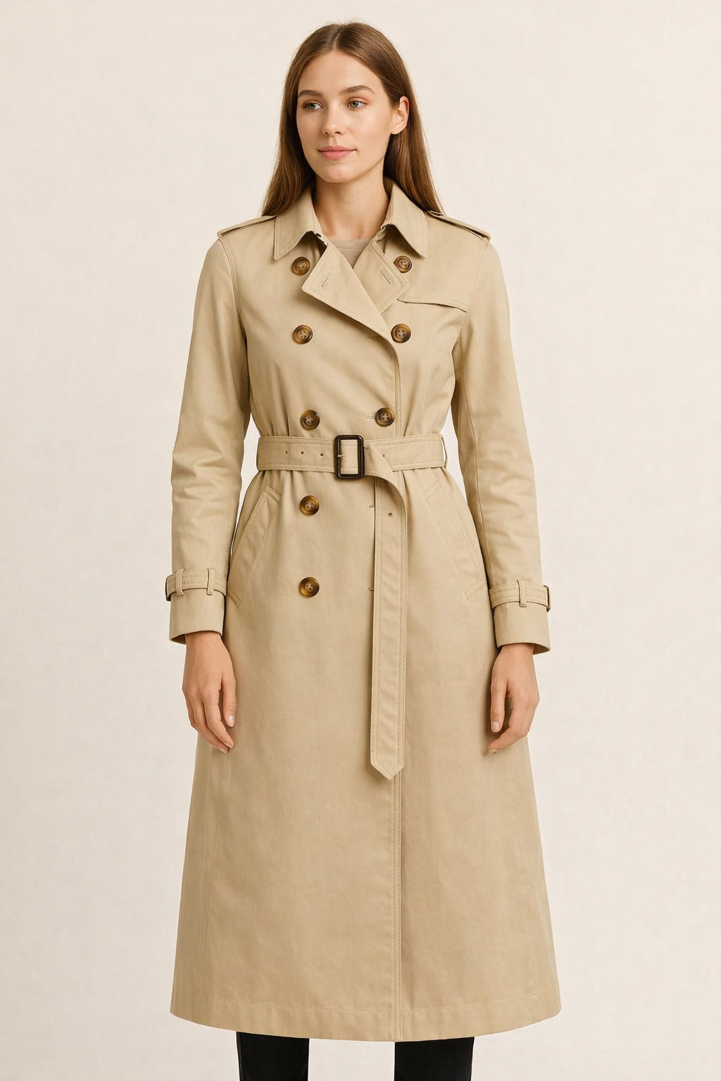 Gattinoni Women's Classic Long Trench Coat in Black with Belt