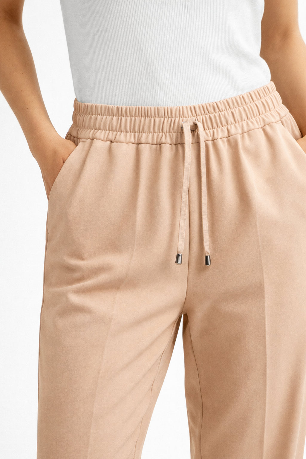 Pantalon Large Gattinoni Femme Taille Élastique avec Cordon Coupe Confortable