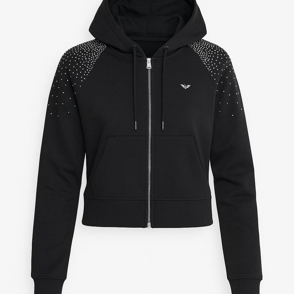 Felpa nera donna con zip e strass – Armata di Mare