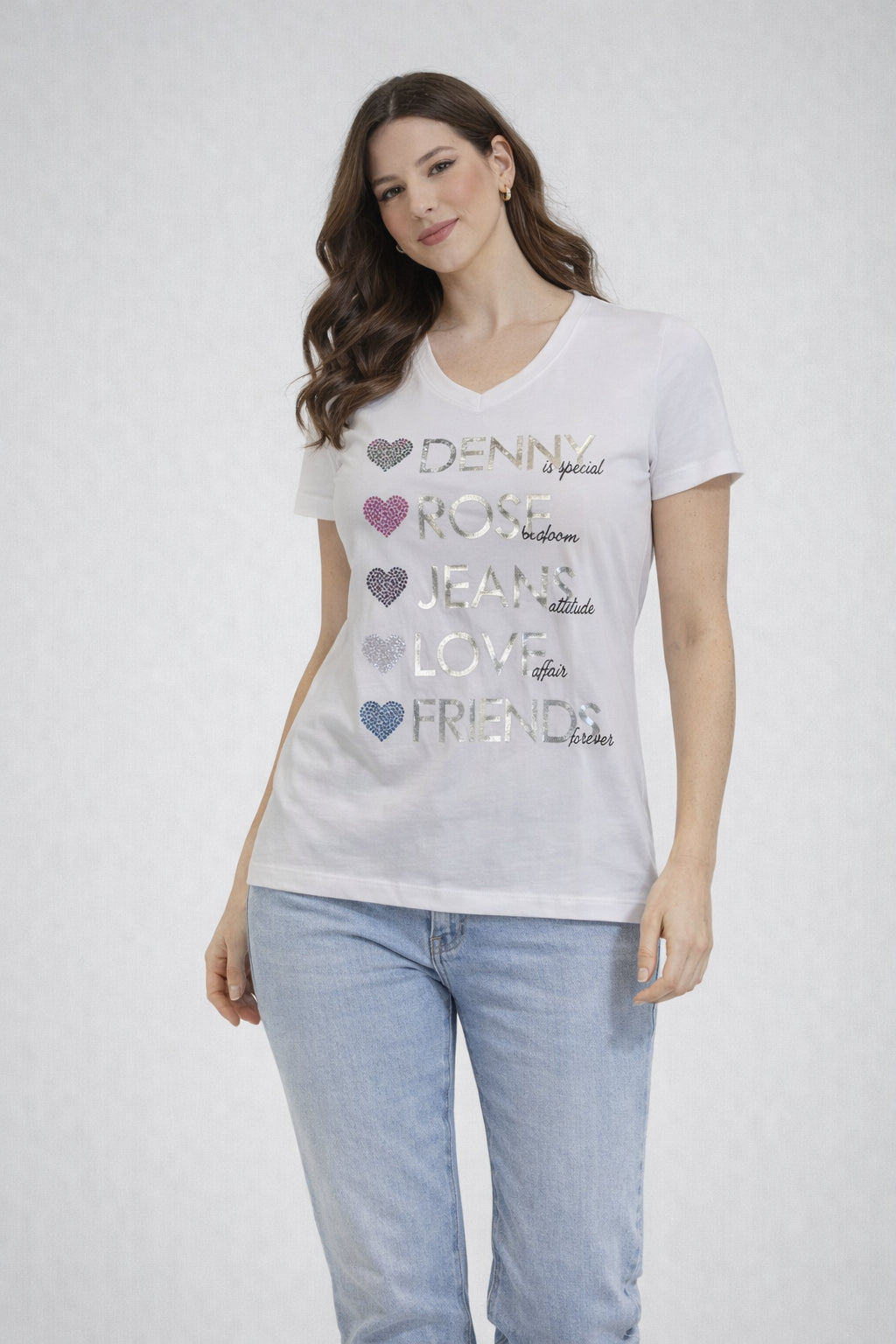 Women's Denny Rose T-Shirt with Heart Rhinestones
