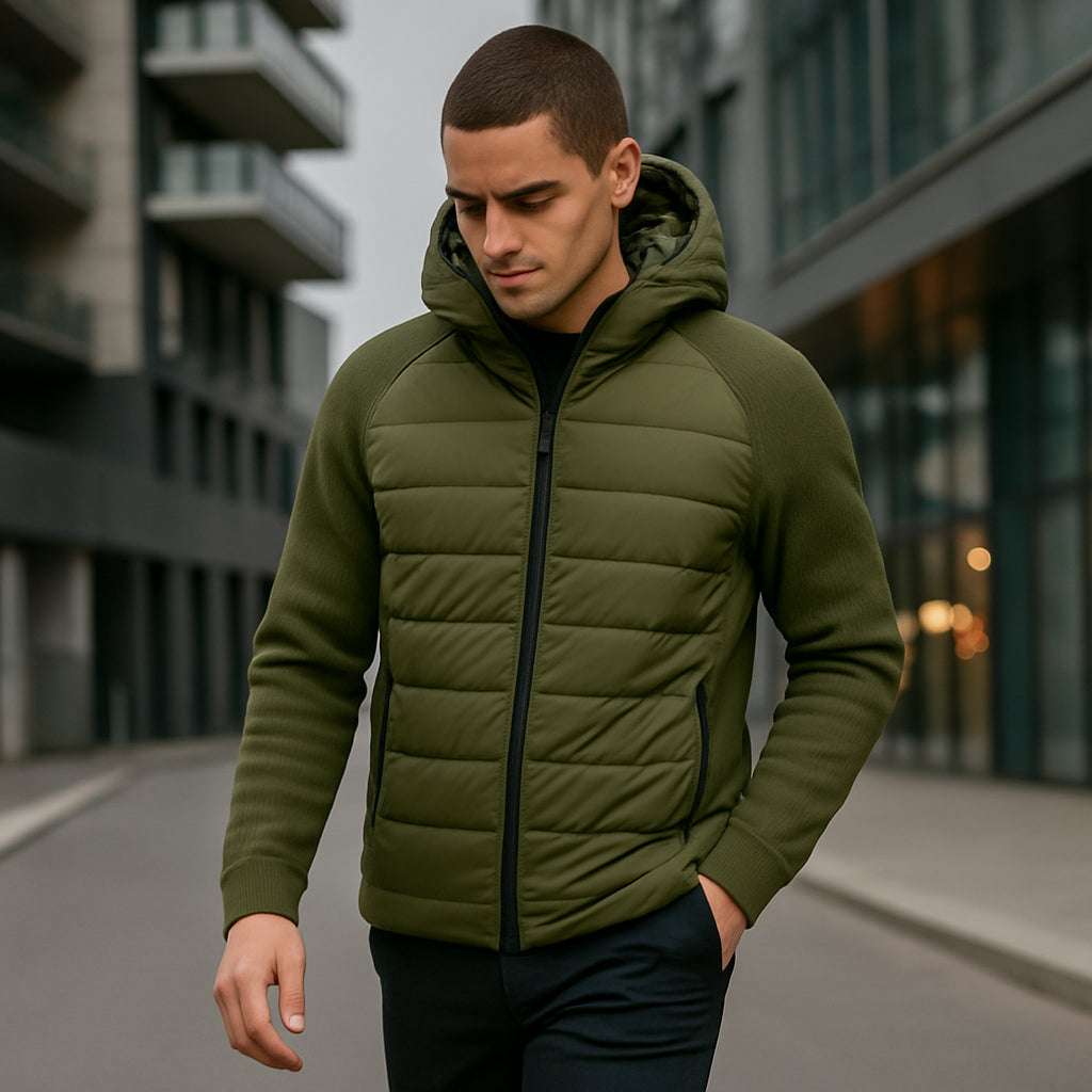 Giubbino Elast Man in olive green, perfect for cold days with sporty style and urban functionality.