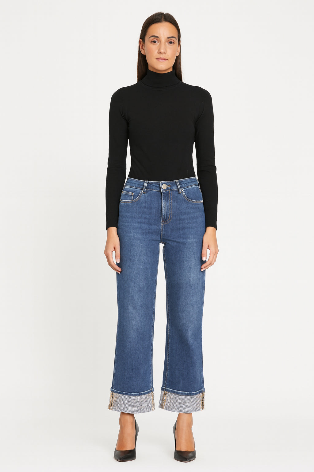 Jeans Donna Gattinoni Risvolto Strass Vita Alta