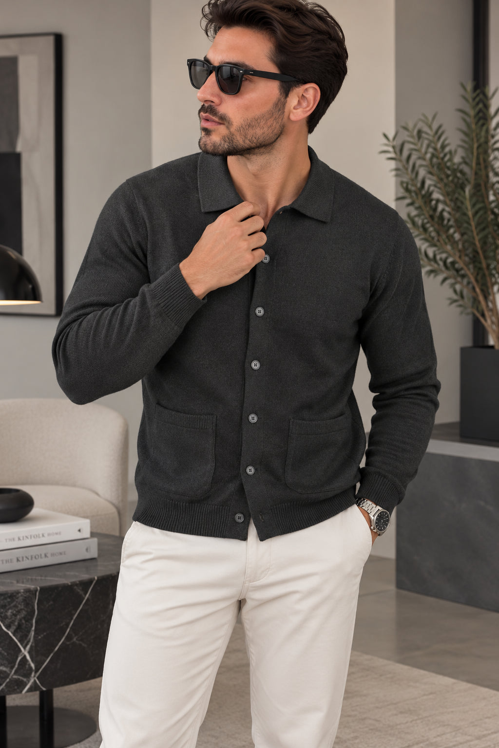 Cardigan de punto Milano con cuello y bolsillos