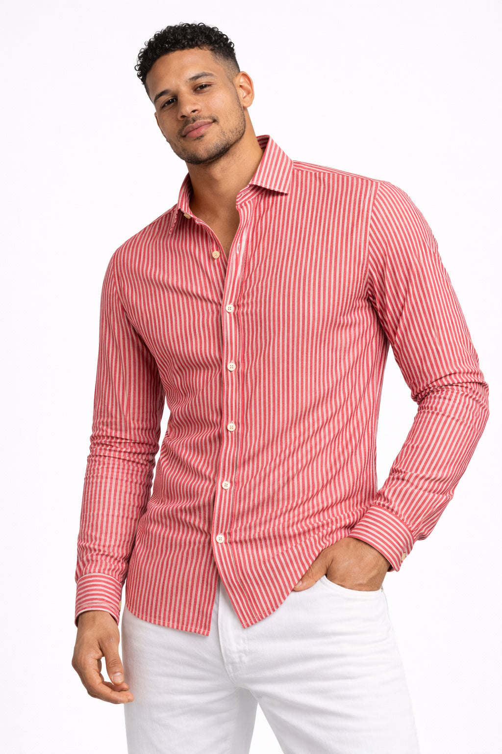 Men's Striped Slim Fit Milano Stitch Shirt