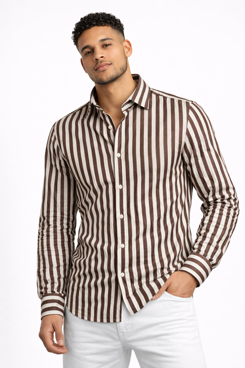 Milano Stitch Linen Shirt, Pinstripe