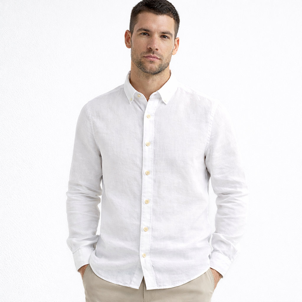 Camicia Uomo Lino Colletto Classico Bianca