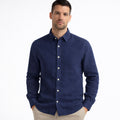 Camicia Uomo Lino Colletto Classico Blu