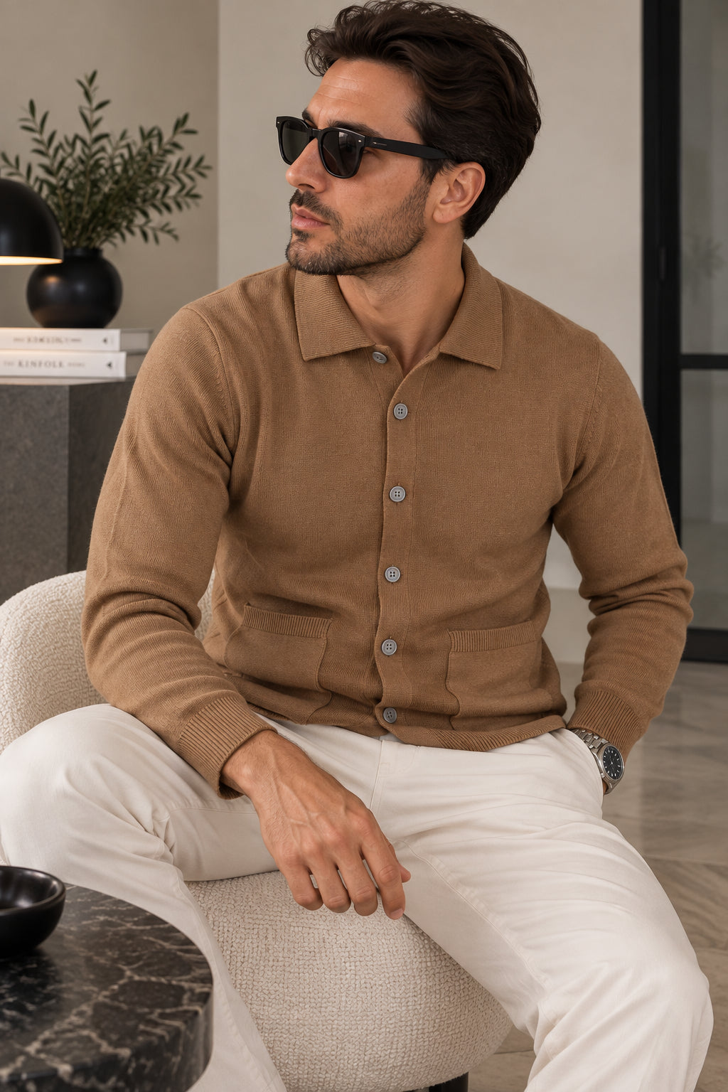 Cardigan Punto Milano Maglia Colletto Tasche