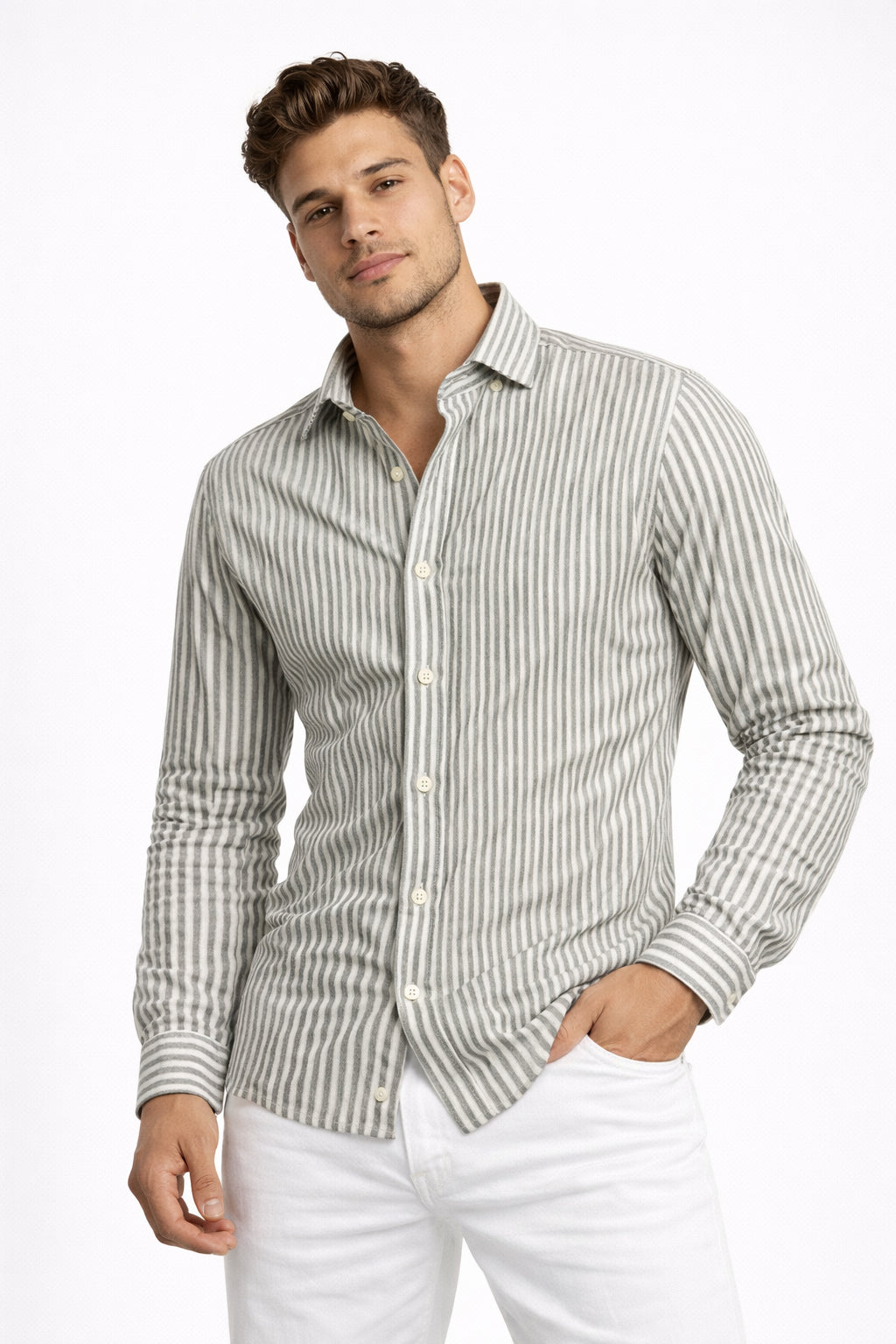 Men's Striped Slim Fit Milano Stitch Shirt