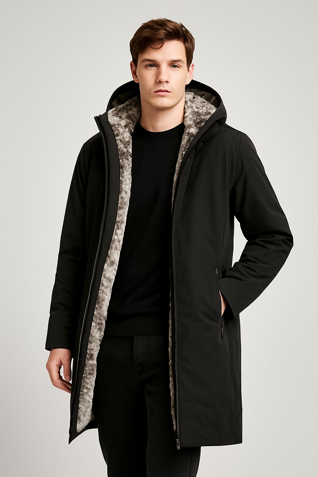 Giubbino Lungo Uomo con Interno in Pelliccia