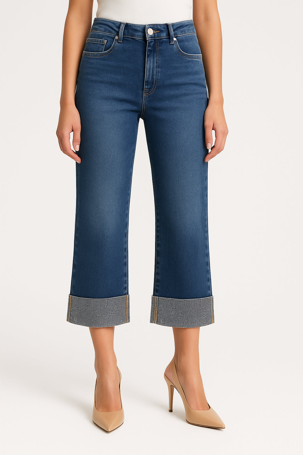 Jeans Donna Gattinoni Risvolto Strass Vita Alta