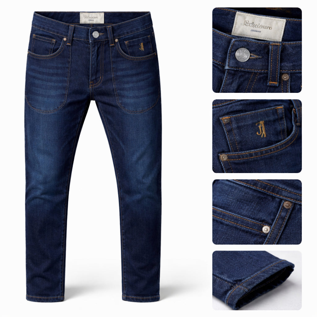 Jeckerson Jeans Uomo Slim Fit Denim Toppe Frontali e Logo Ricamato