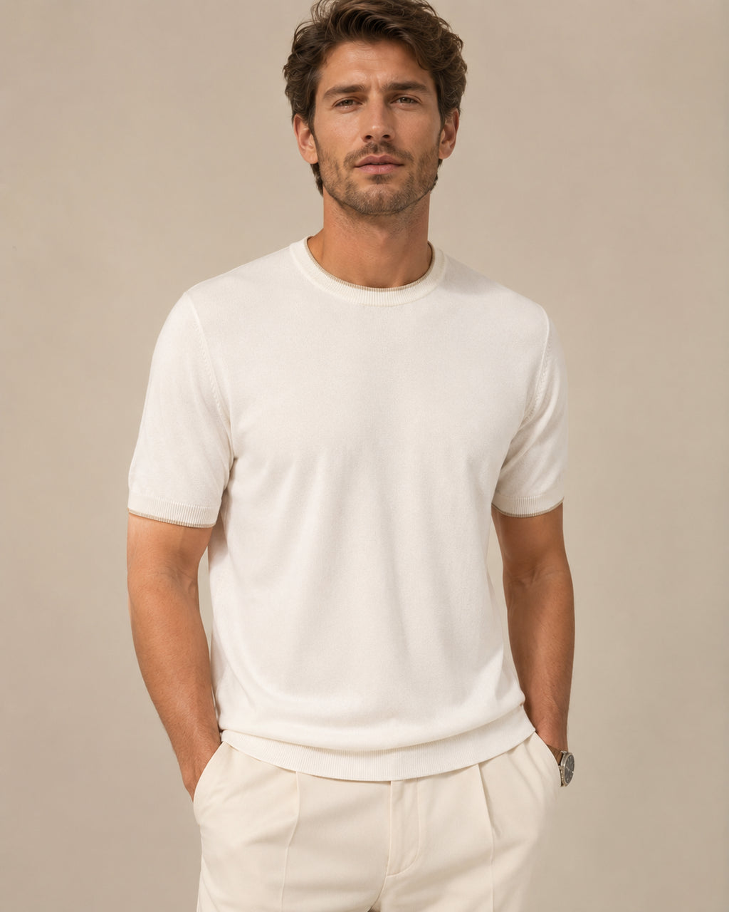 Pull col rond en coton point Milano