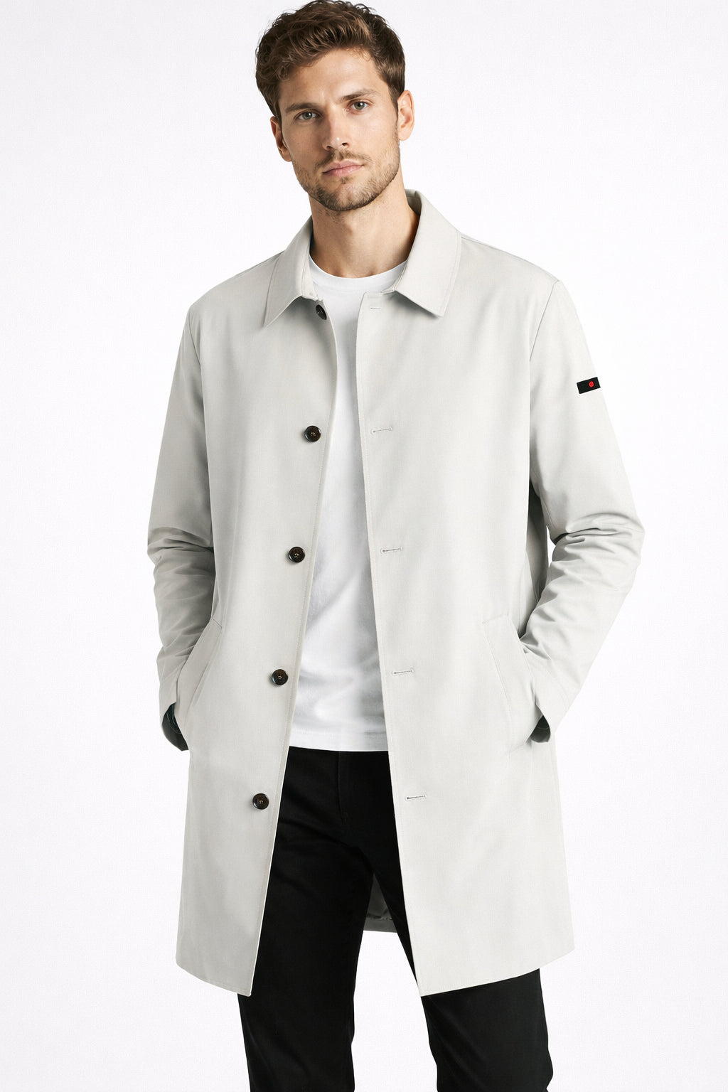 Trench Estivo Uomo Classico Punto Milano Tessuto Tecnico Ghiaccio