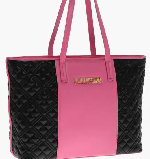 MoschinoLoveDonna Quilted PU Bicolor Bag, Off White/Black