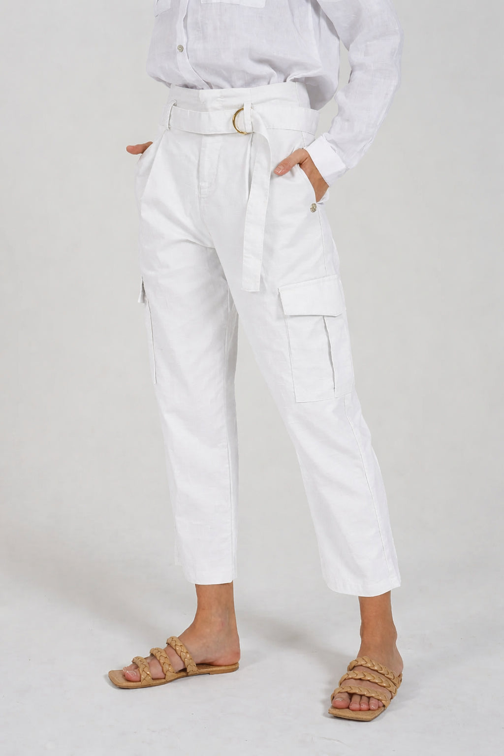 Pantalon cargo femme Yes Zee en mélange de lin