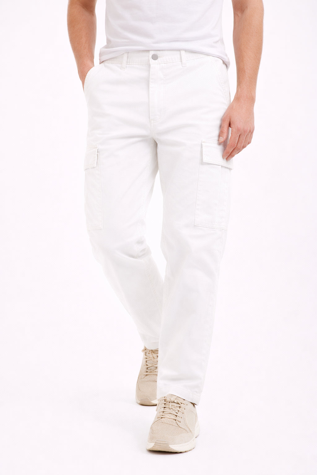 Pantalone Cargo Uomo Sportivo Bianco