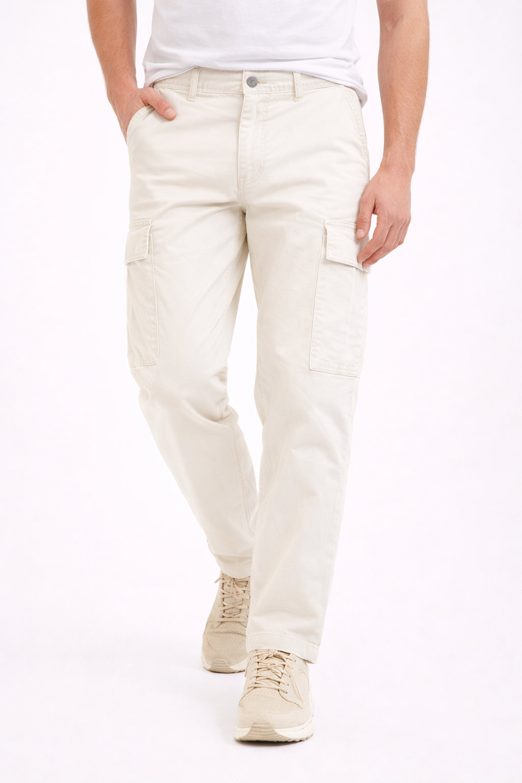 Pantalone Cargo Uomo Sportivo Panna