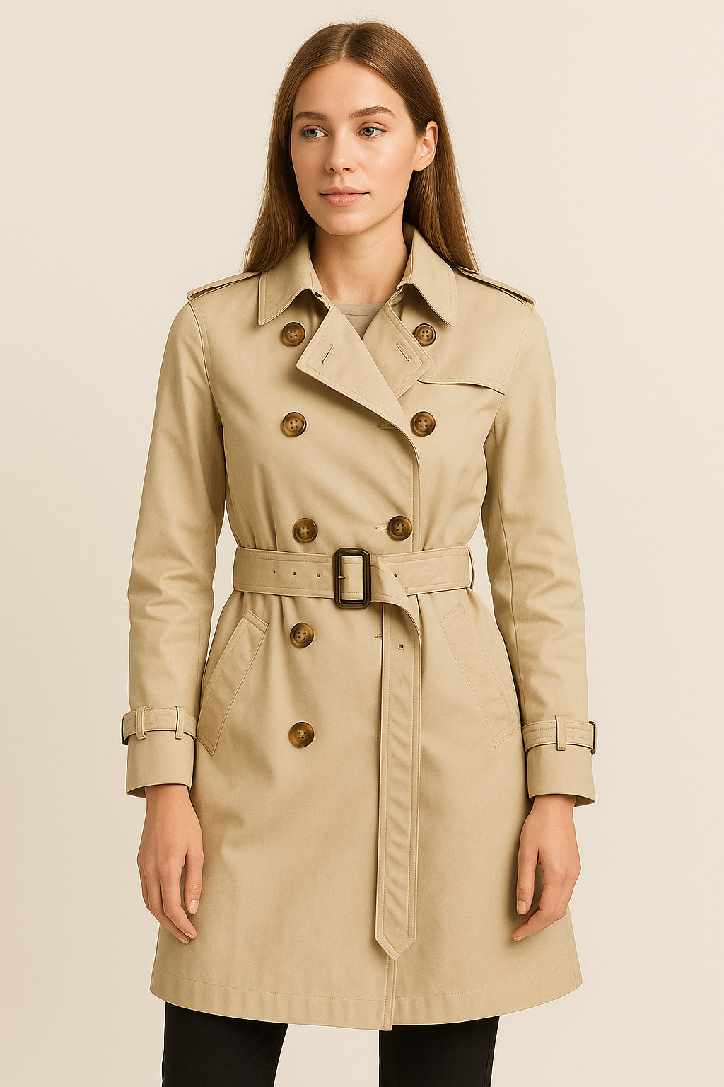 Gattinoni Women's Classic Long Trench Coat in Black with Belt