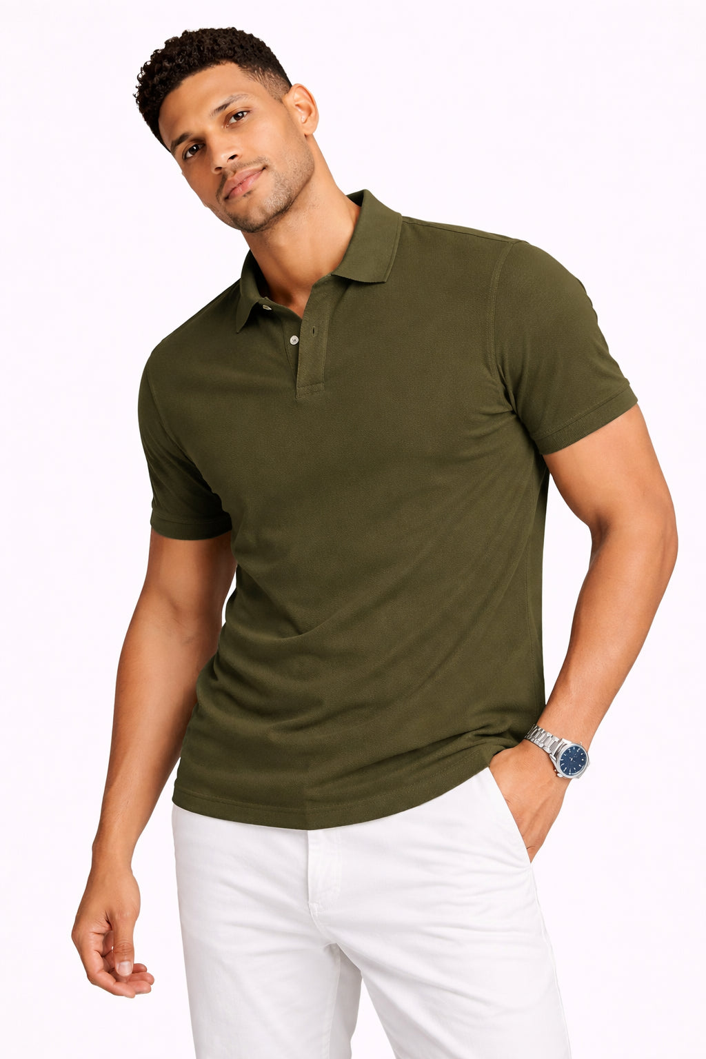 Polo Battisti Verde Militare Cotone Estivo