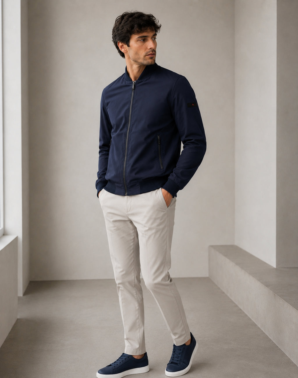 Bomber Leggero Premium Doppio Cursore Collo Trapuntato Punto Milano Estivo Uomo