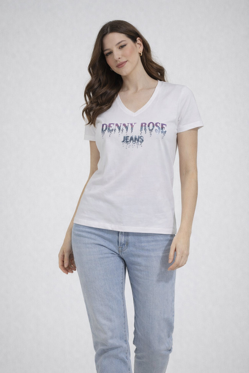 T-Shirt Donna Nera Denny Rose Logo Strass