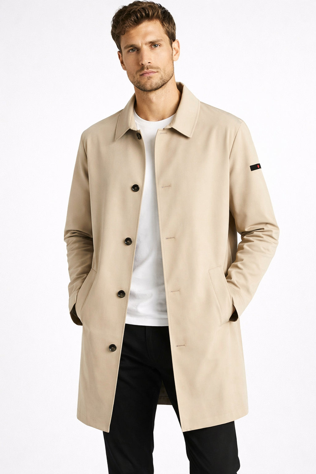 Trench Estivo Uomo Classico Punto Milano Tessuto Tecnico Beige