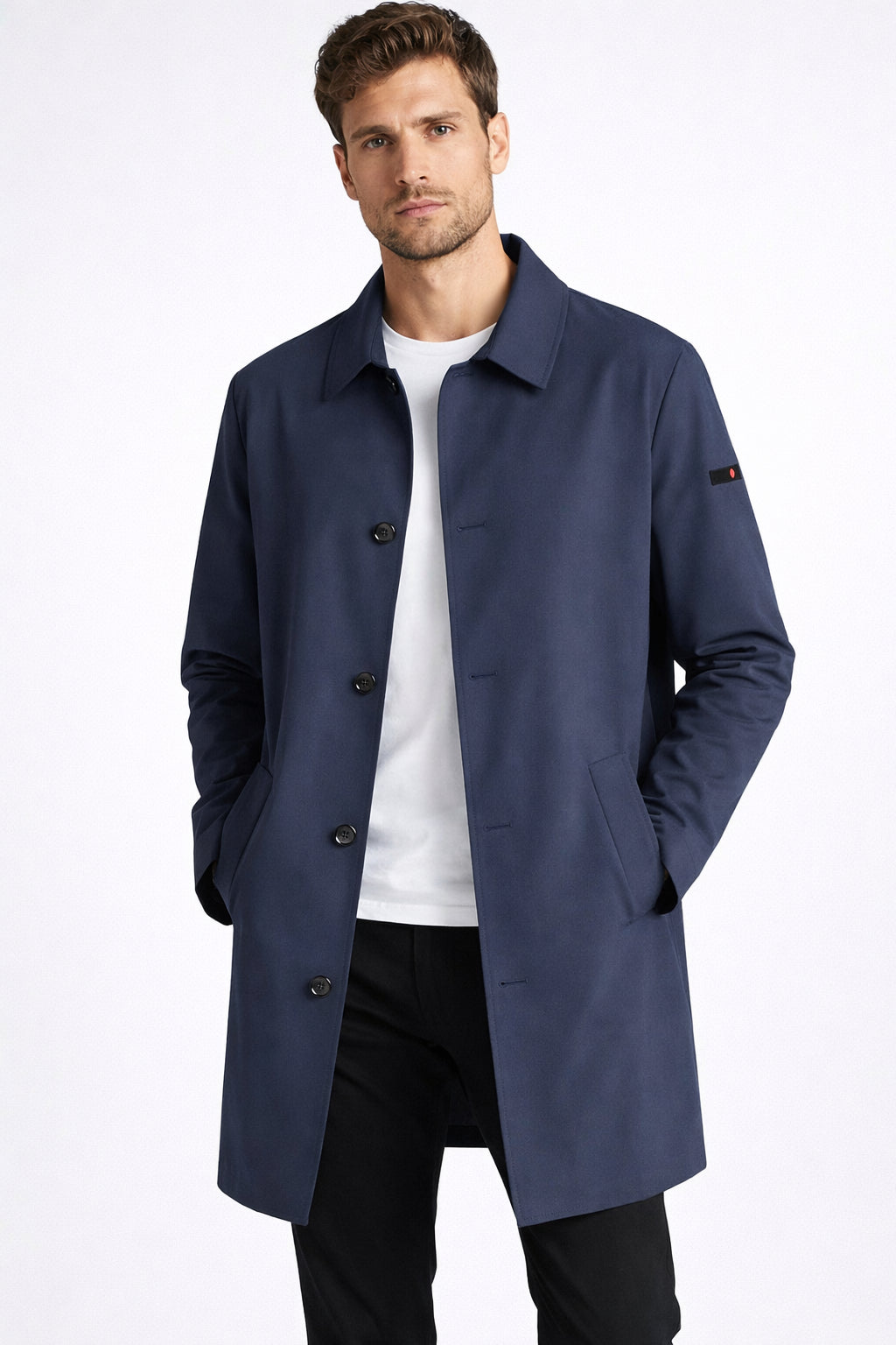 Trench Estivo Uomo Classico Punto Milano Tessuto Tecnico Blu