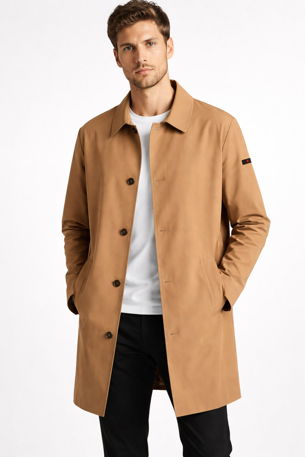 Trench Estivo Uomo Classico Punto Milano Tessuto Tecnico Moro