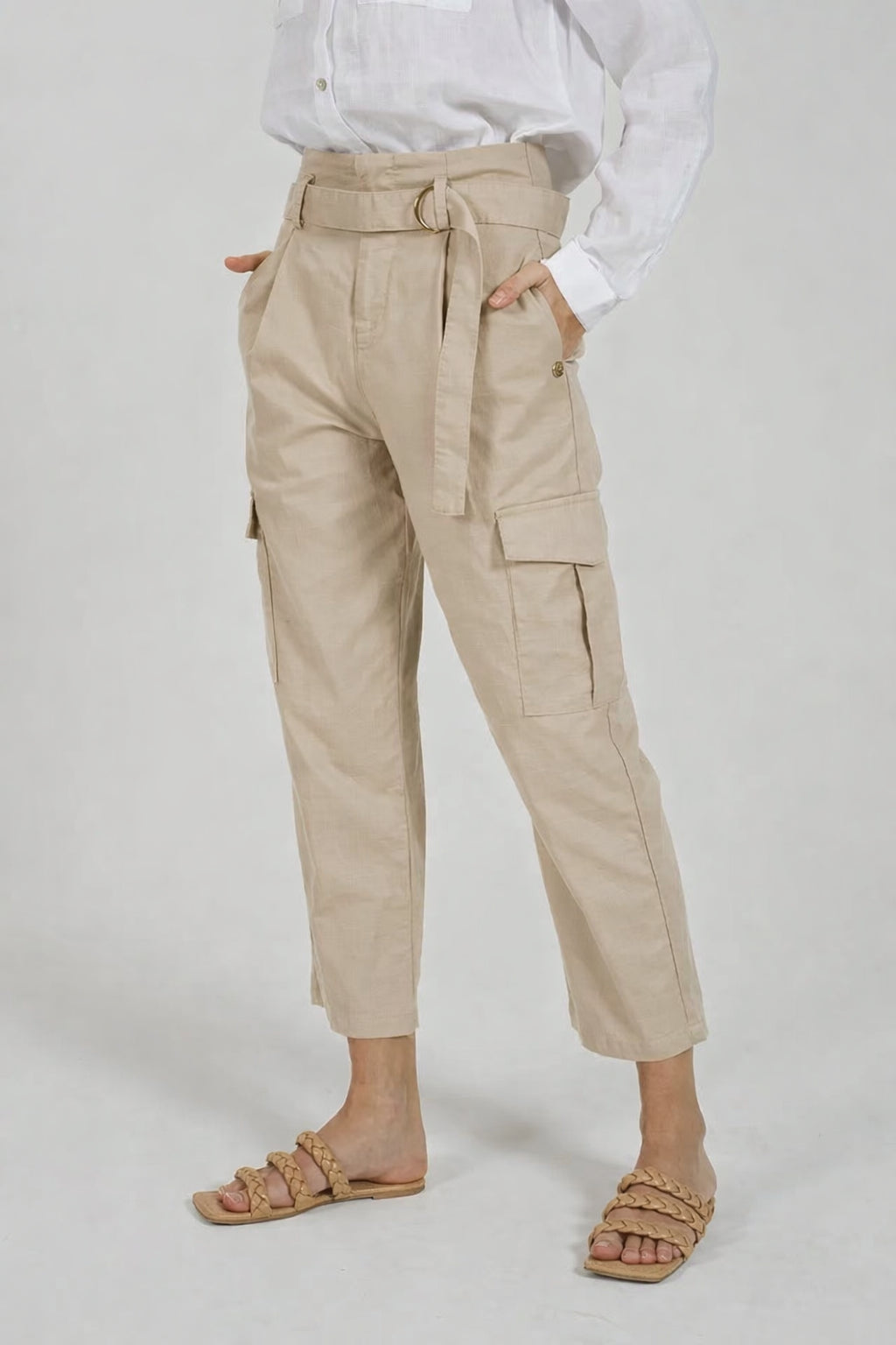 Pantalone Cargo Donna Yes Zee Misto Lino