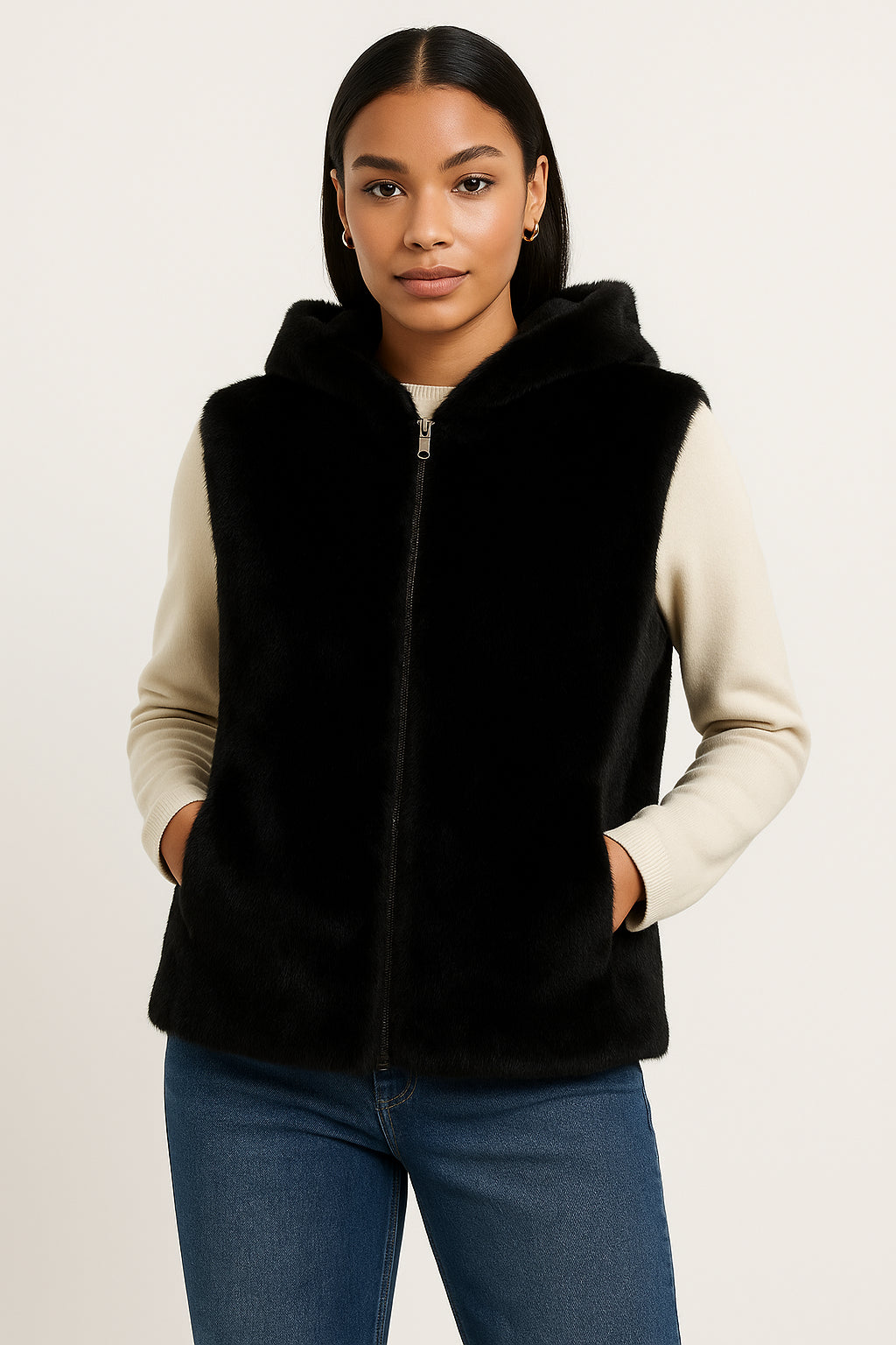 Gilet in ecopelliccia con cappuccio Gattinoni Couture