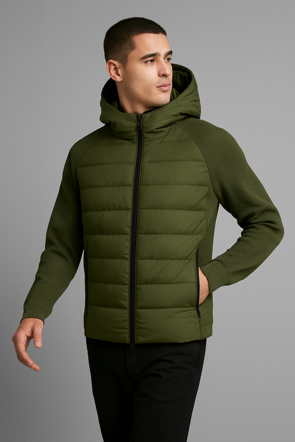 Giubbino Elast Man in green, showcasing sporty design and urban functionality, perfect for cold days.