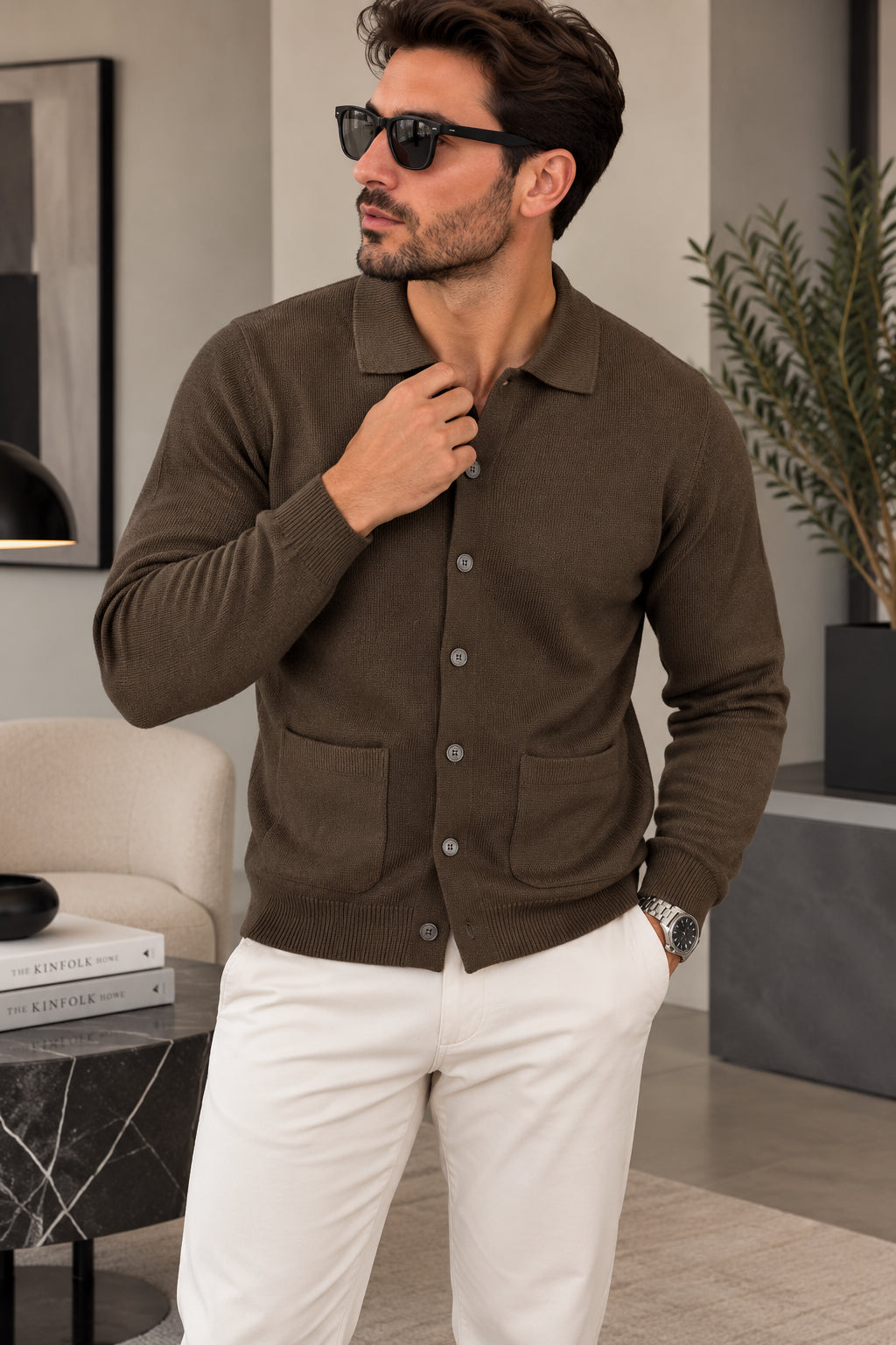 Cardigan de punto Milano con cuello y bolsillos