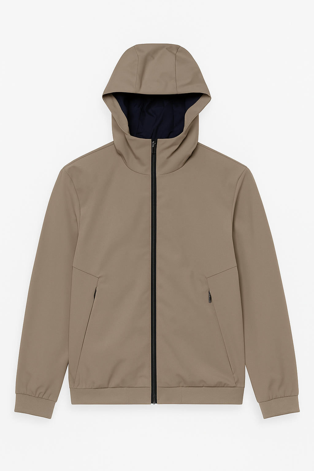 Giubbino Antivento Estiva Double Face in beige con cappuccio, giacca estiva antivento versatile e comoda.