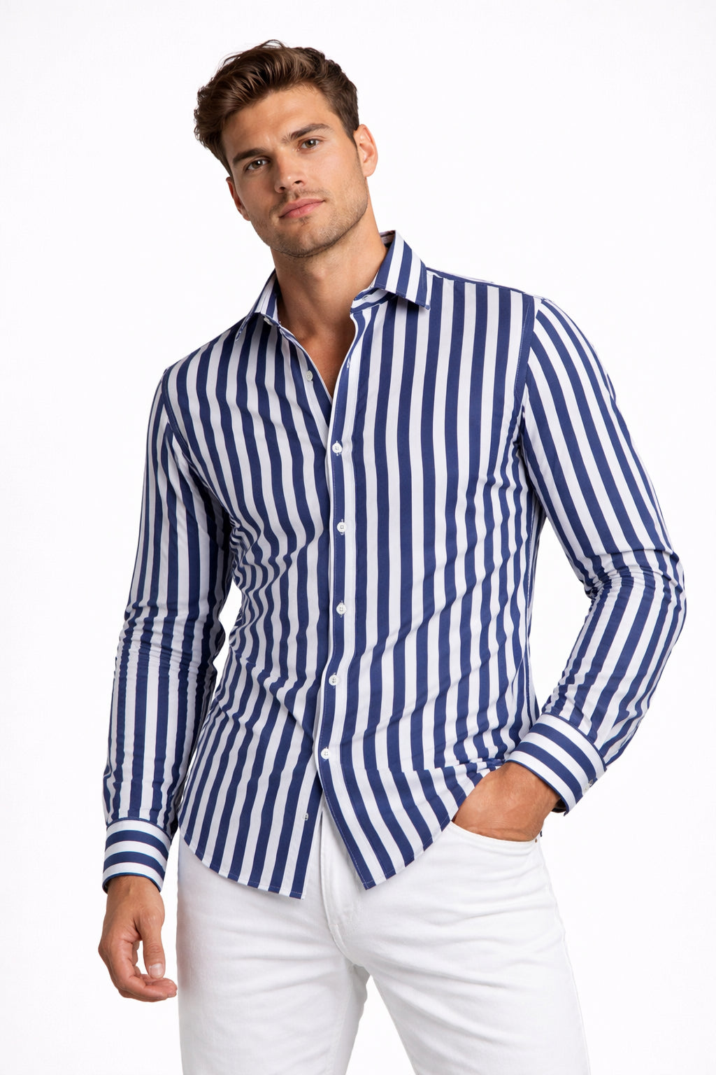 Milano Stitch Linen Shirt, Pinstripe