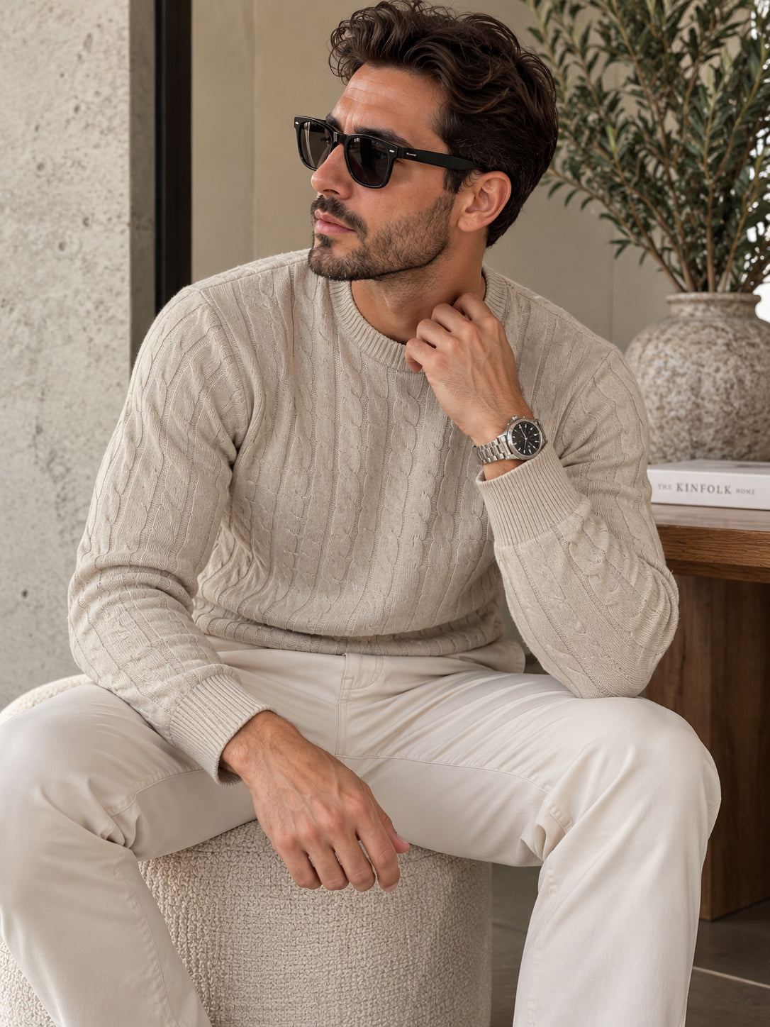 Jersey de punto Milano cuello redondo con trenzas