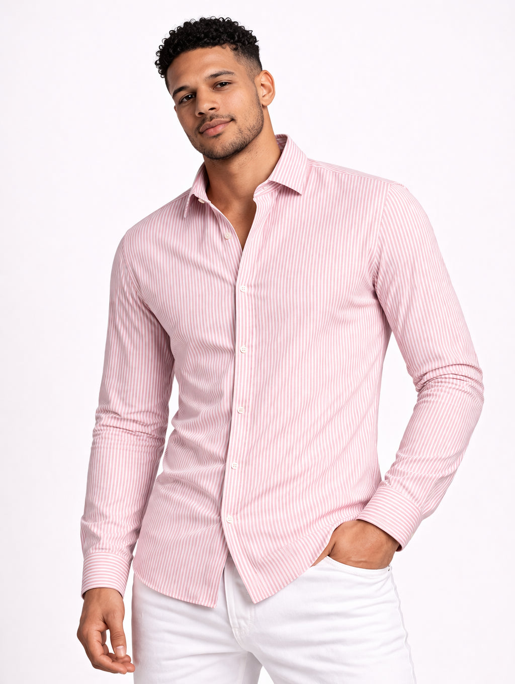 Men's Striped Slim Fit Milano Stitch Shirt