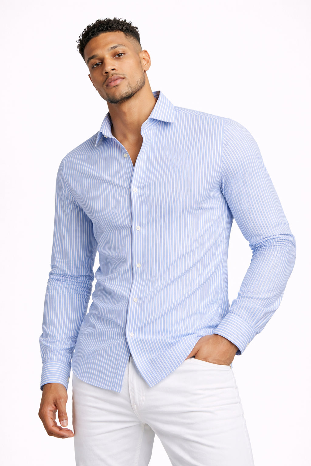 Men's Striped Slim Fit Milano Stitch Shirt