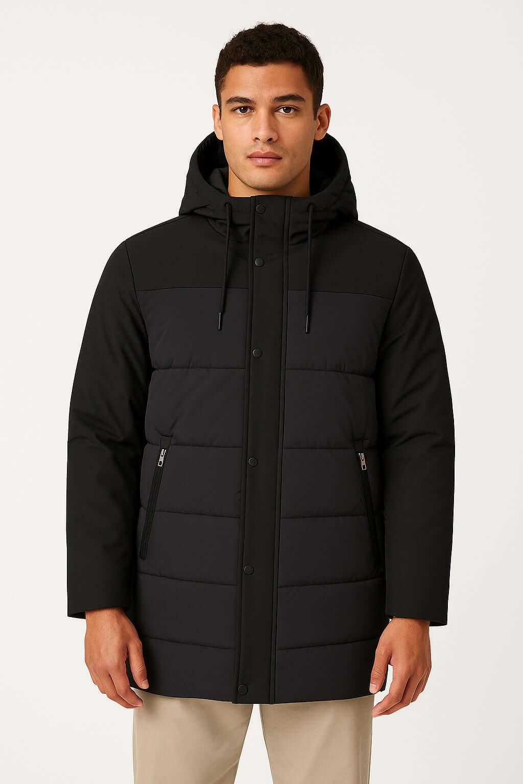 Giubbino Puffer con Cappuccio, giacca moderna e calda con cappuccio, ideale per l'inverno e look casual.