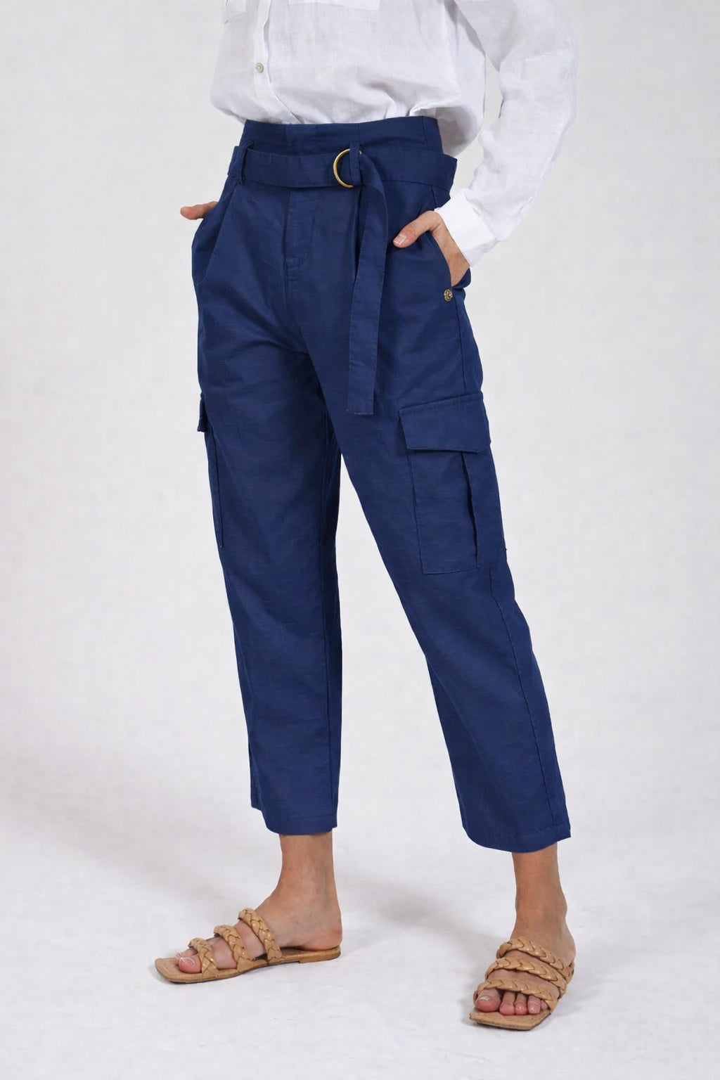 Pantalone Cargo Donna Yes Zee Misto Lino