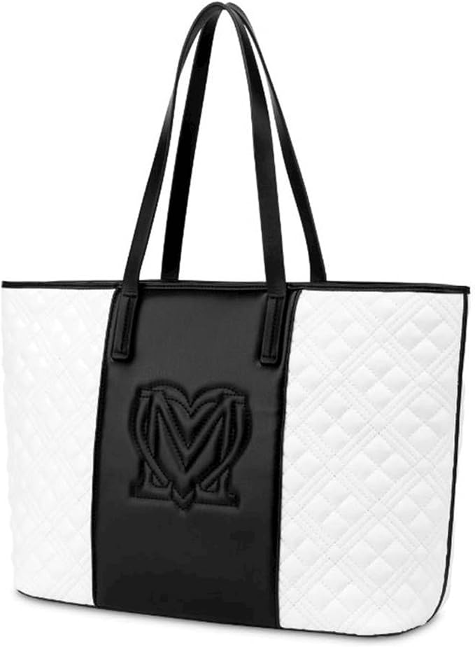 MoschinoLoveDonna Quilted PU Bicolor Bag, Off White/Black