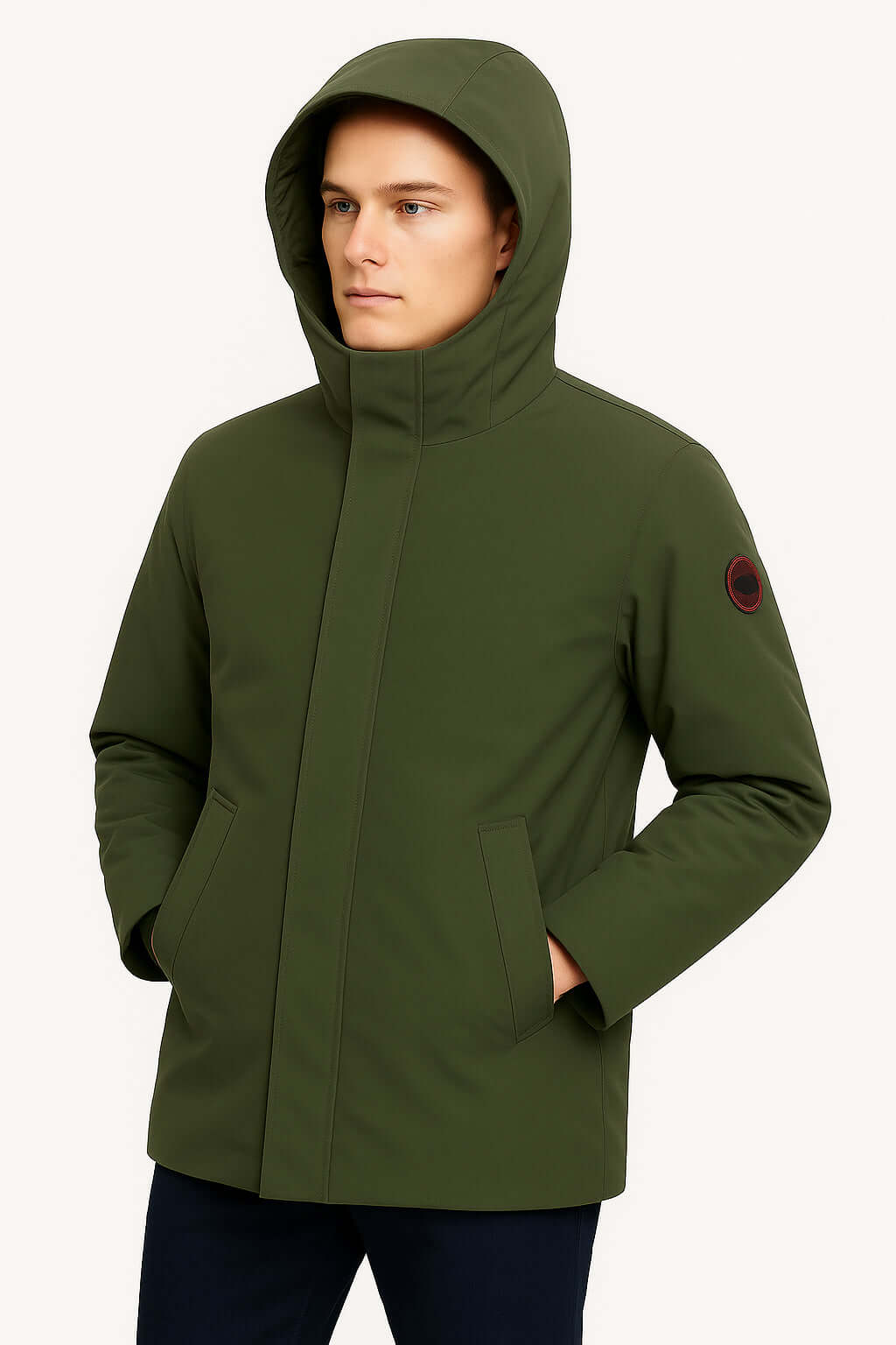 Giubbino Parka Museum Foster in verde, parka elegante con cappuccio e design minimale, perfetto per l'inverno.