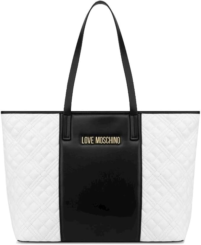 MoschinoLoveDonna Quilted PU Bicolor Bag, Off White/Black