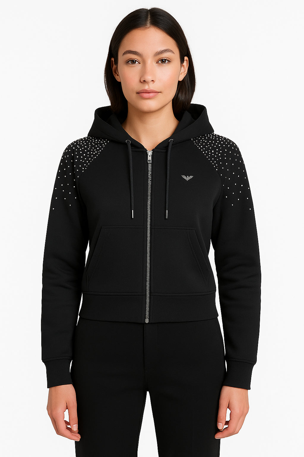 Felpa nera donna con zip e strass Donna Armata di Mare