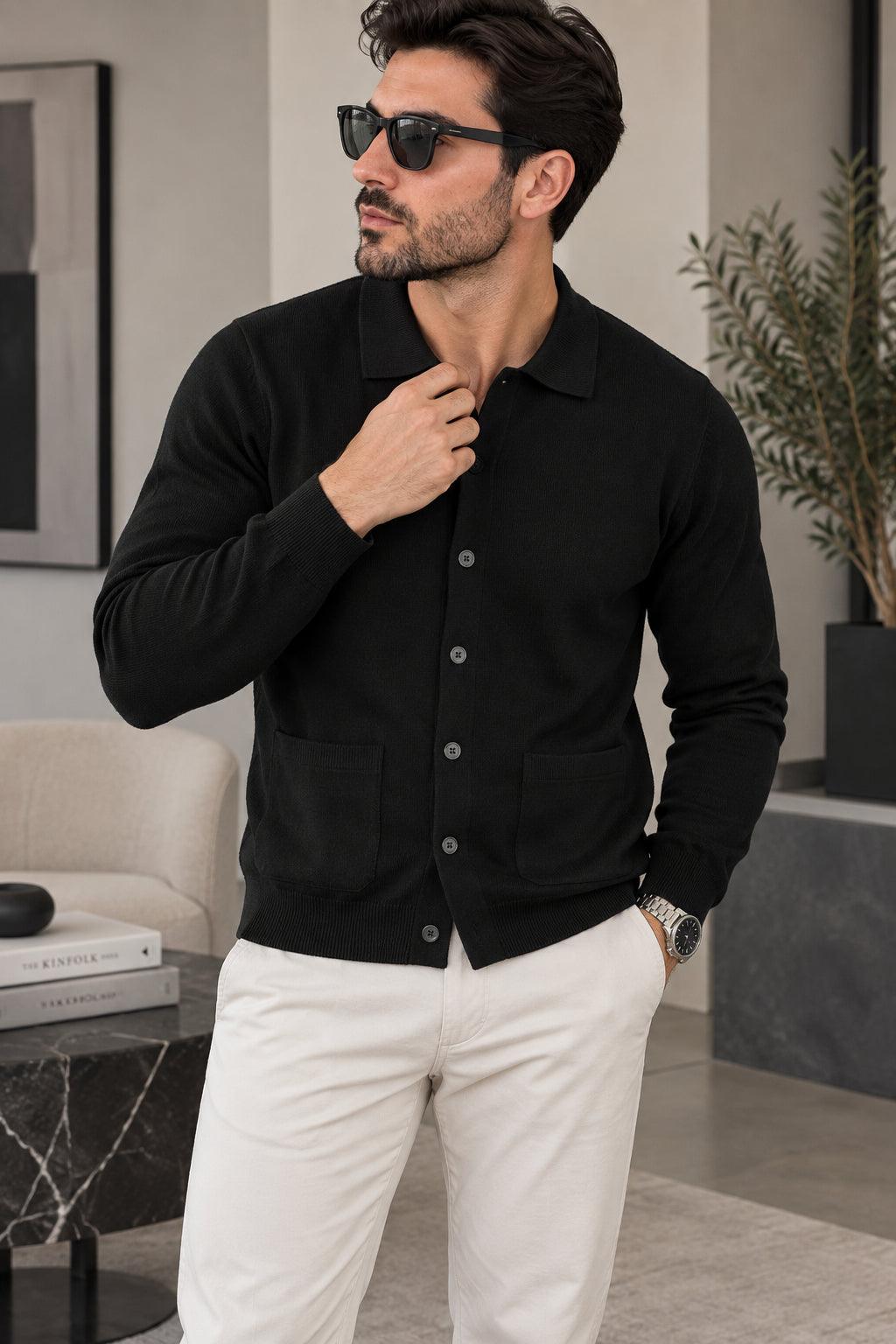 Cardigan de punto Milano con cuello y bolsillos