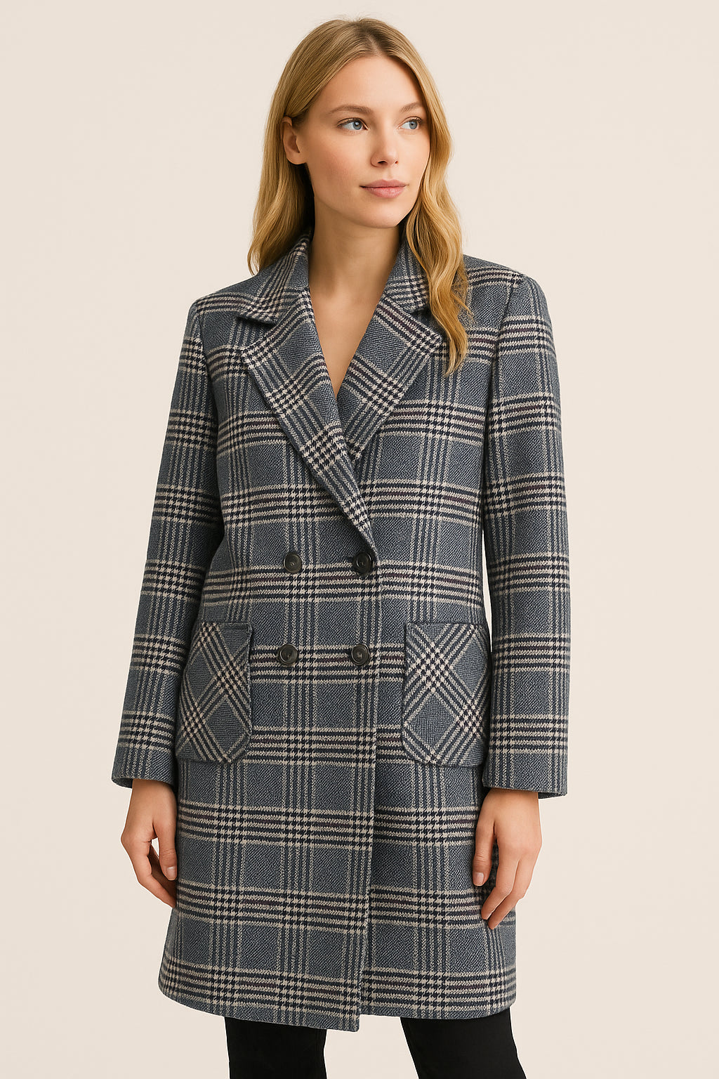 Cappotto Lungo Donna Doppiopetto Ceck