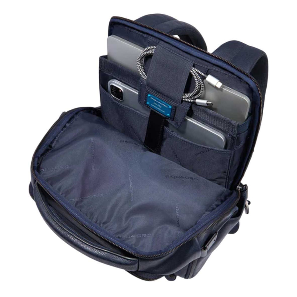 PQUADRO Leather and Fabric Laptop Backpack